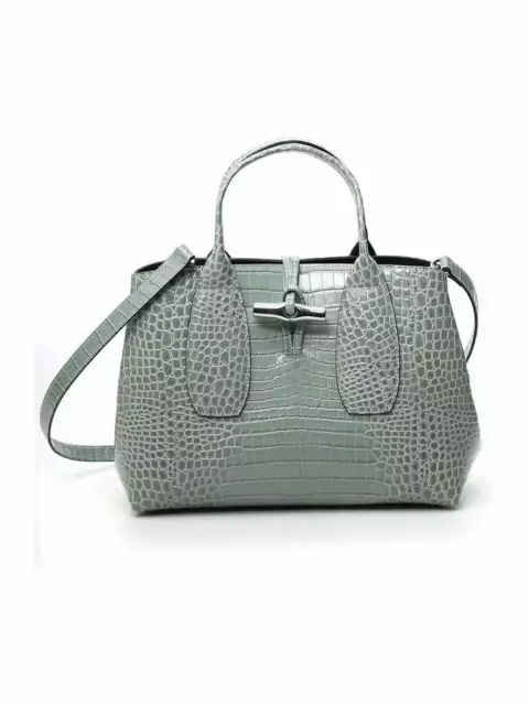 New Longchamp Roseau Medium Embossed Leather Tote, Powder green MSRP $745