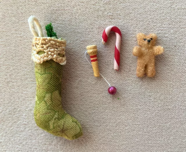 Original OOAK Mini Handmade Christmas Stocking w/ Toys & Candy Cane  N Woolmer B