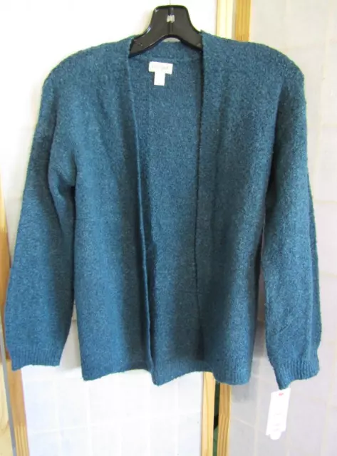 NWT Cat & Jack Solid Nubby Knit Teal Green Marl Open Sweater Youth L 10-12 Years