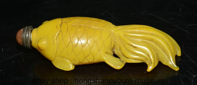 3.6 " Rare Old Chinese Yellow glaze Dynasty Palace carp Fish Snuff bottle