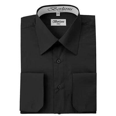 Berlioni Italy Men's Dress Shirt French Convertible Cuff New Dress Shirt Black