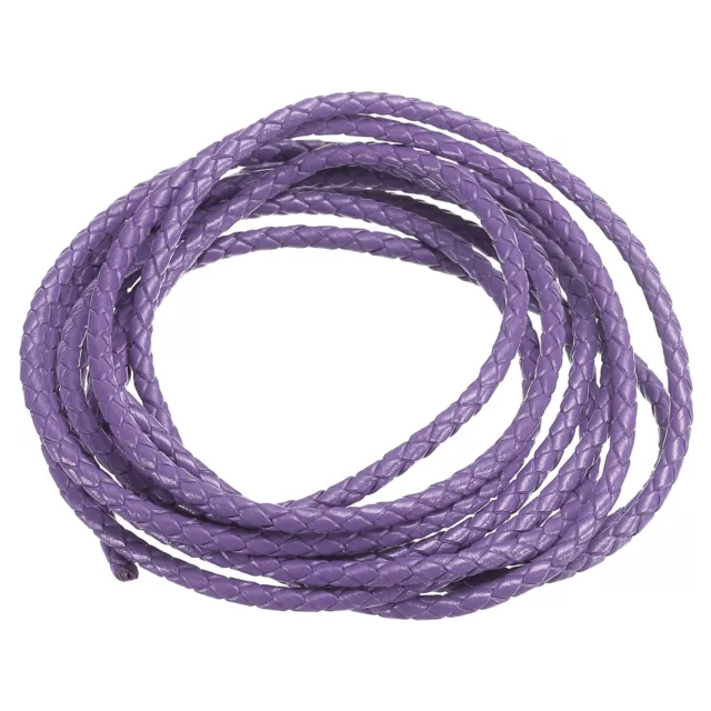 3mm Round Braided Leather Cord for Crafts Jewelry Making, Light Purple(2.2Yards)