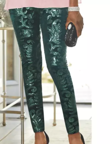 plus size 1X  Renita Sequin Green Legging Stretch Pants from Ashro new