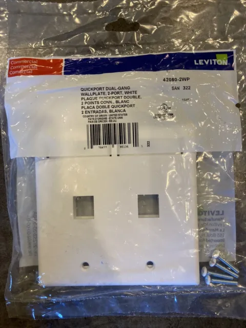 LEVITON WALLPLATE White  2-PORT,  DUAL-GANG 42080-2WP QUICKPORT  Lot of 4