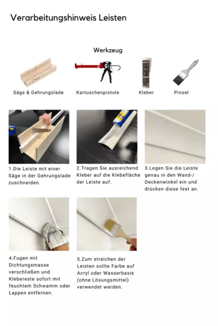 LED Leisten Stuckleisten Kunststoff Zierprofil Sockelleisten Deckenleisten 3