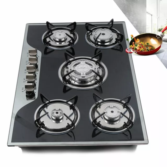 5 Burner Gas Stove Cast Iron Gas Hob Burner Cooker + Stainless Steel Water Tray