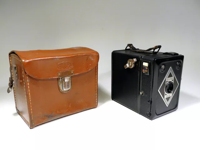 Cámara cámara cámara cámara Bilora caja 5 cámara bolsa de cuero Art Déco 1946 Photographica