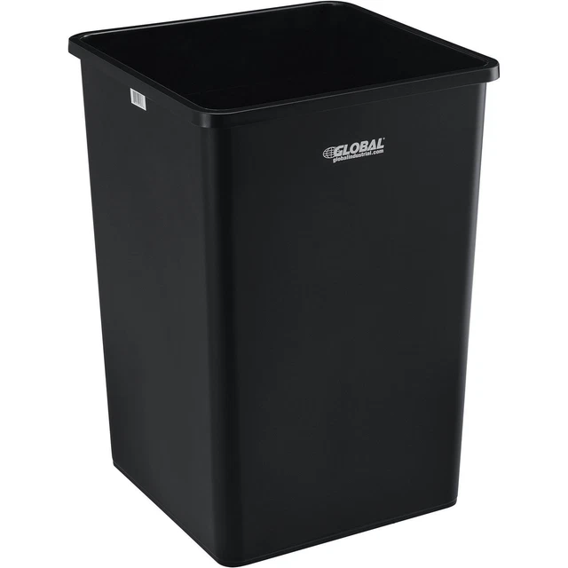 Square Plastic Garbage Can, Black, 35 Gallon