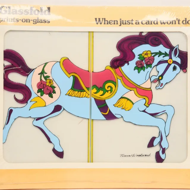 Vintage Danalco Glassfold "Art-On-Glass" 1977 Prints On Glass 87 Carousel Horse