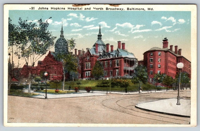 Baltimore Maryland Johns Hopkins Hospital North Broadway Vintage Postcard