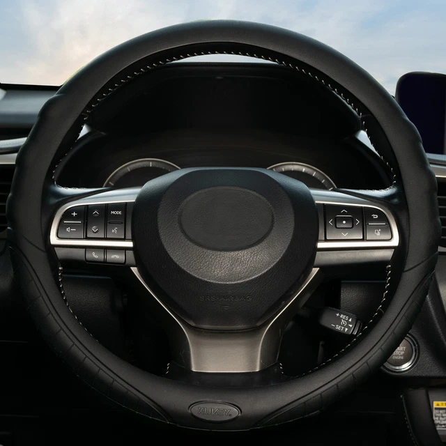 Universal Lenkradbezug Lenkradschoner,Auto Lenkradhülle Silikon Leder Schwarz