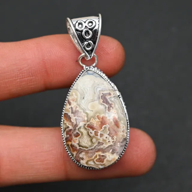 Crazy Lace Agate Gemstone 925 Sterling Silver Jewelry Gift Pendant K759