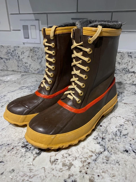 WEATHER RITE Snow Boots Men's 10  Rubber Upper Wool Lined Steel Shank Toe LaceUp