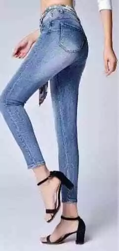 jeans donna vita alta push up denim elasticizzato skinny slavato chiaro sexy 2