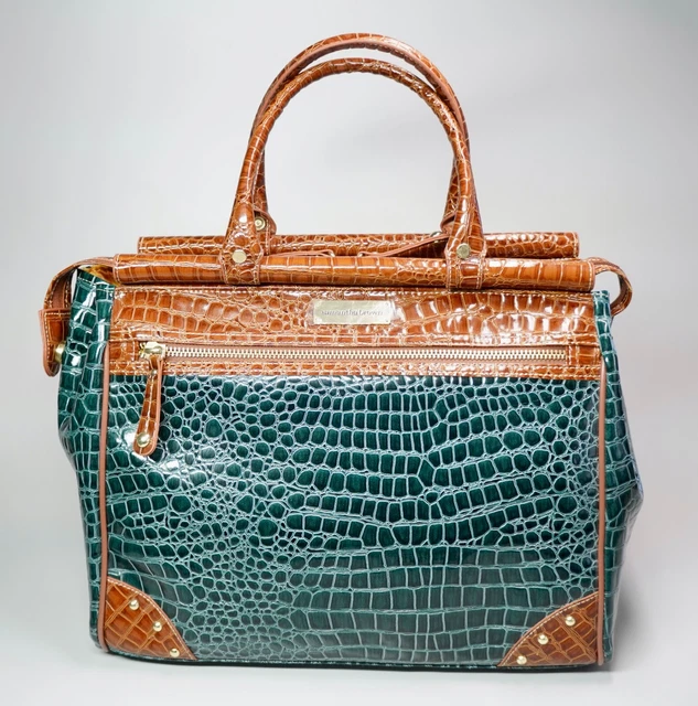 NWT Samantha Brown Faux Green & Brown Croc Carry-On Bag Luggage