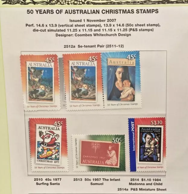 Australian Stamps 2007 Celebrating 50 Years of Christmas Stamps, Set 6, MNH