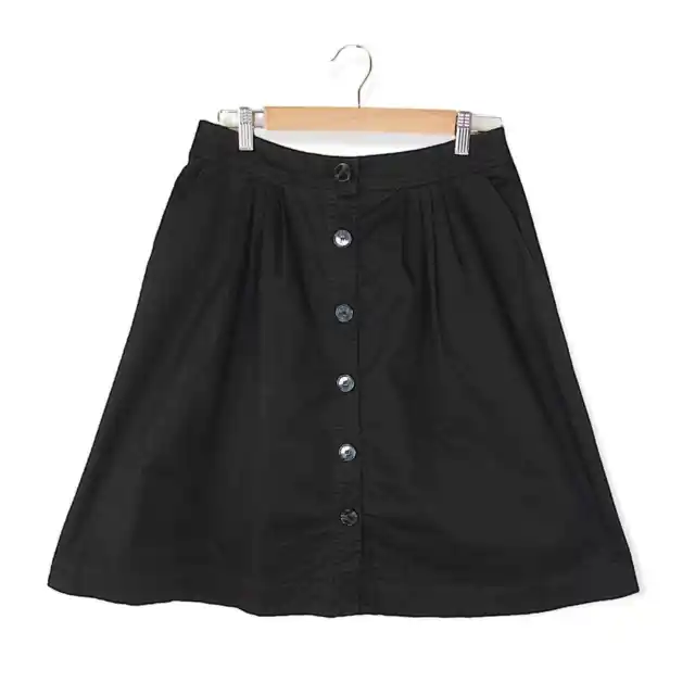 Trina Turk Button Front Aline Skirt Size 8 Black Cotton Spandex Pleated