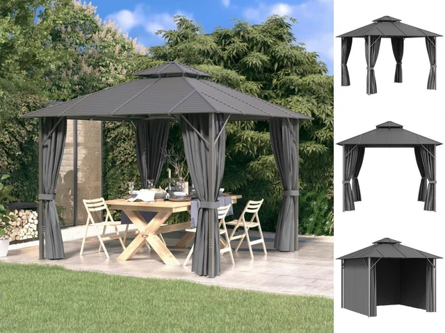 Pavillon Mit Seitenwänden & Doppeldach 3x3 M Anthrazit