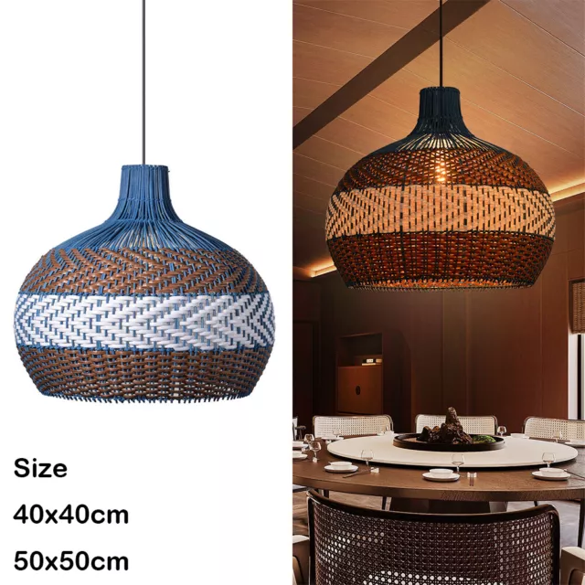 LED Pendant Light Wicker Chandelier Lamp Handmade Woven Hanging Ceiling Lighting