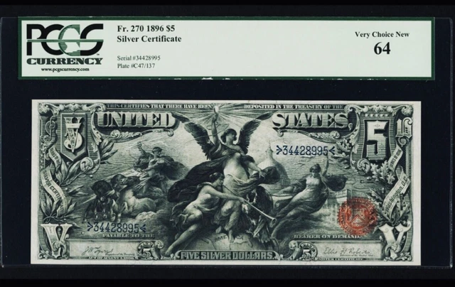 1896 $5 SILVER CERTIFICATE Fr270 PCGS 64  Lyons/Roberts Educational Note WOW!!