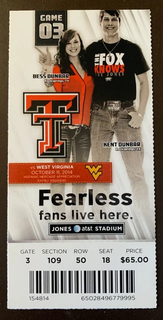 Texas Tech Red Raiders 10/11/2014 NCAA football ticket stub vs West Virginia