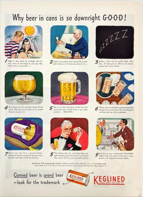 Keglined Beer Can Brewery Canco The Amazing Mr Smith Vtg Magazine Print Ad 1941