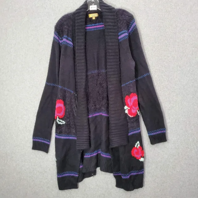 Princess Vera Wang Women Sweater XL Black Rose Open Front Duster Knit Cardigan