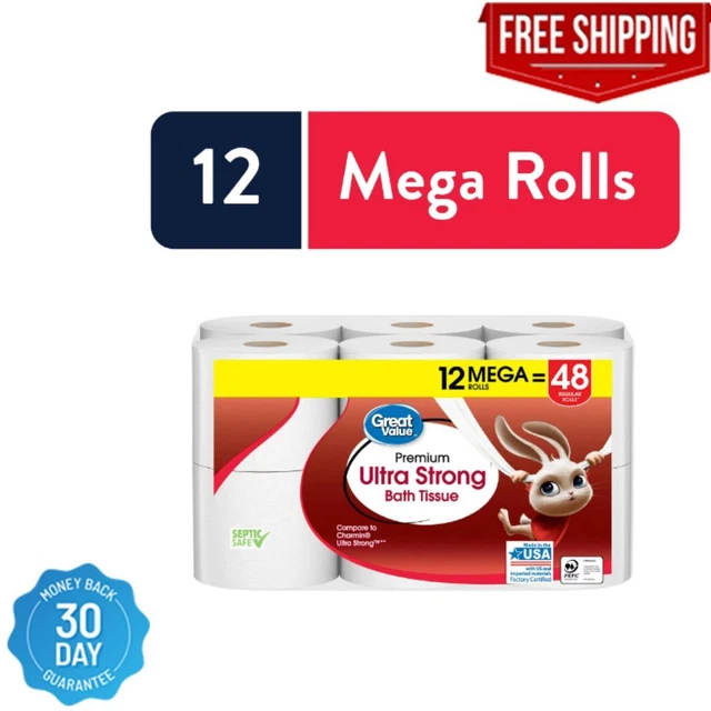 GREAT VALUE ULTRA Strong Toilet Paper, 12 Mega Rolls 19.24 PicClick