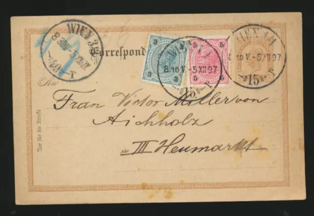 2 Kreuzer Ganzsachen-Karte 1897 aus Wien mit Rohrpost befördert  (Z19)