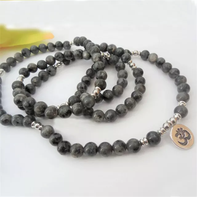 8 mm 108 perles de Bouddha onyx noir bracelet pendentif argent Mala prière poignet fait main