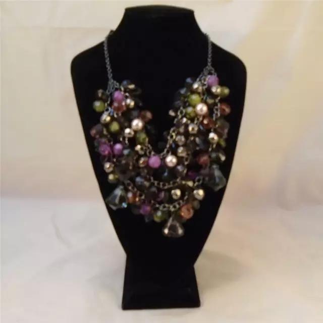 Lydell Nyc Layered Dangle Acrylic Cluster Purple Statement Necklace Free Ship Qd