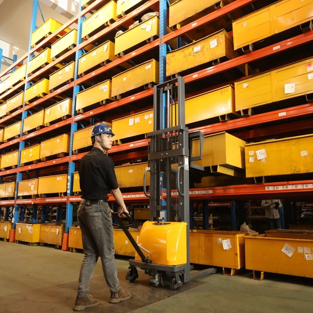 Xilin 3300lb Load Semi Electric Pallet Stacker, 118" Max Lift Fixed leg Stacker
