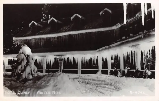 RPPC Hotel Quincy Winter Night Plumas County California Postcard ca 1950s