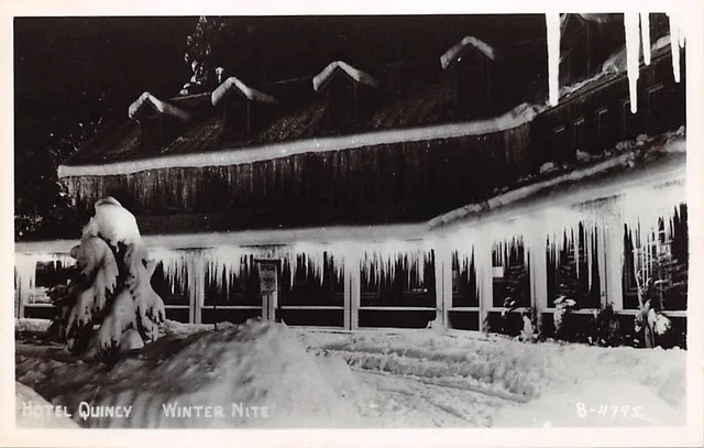 RPPC Hotel Quincy Winter Night Plumas County California Postcard ca 1950s