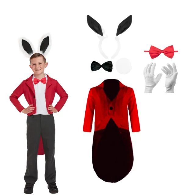 WHITE RABBIT COSTUME Hare Fancy Dress Kids Wonderland Book Week Bunny Outfit UK