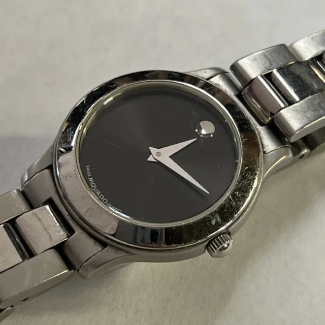 Womens Movado All Steel Black Dial 84-E1-822.2, Pre Owned Running New Battery