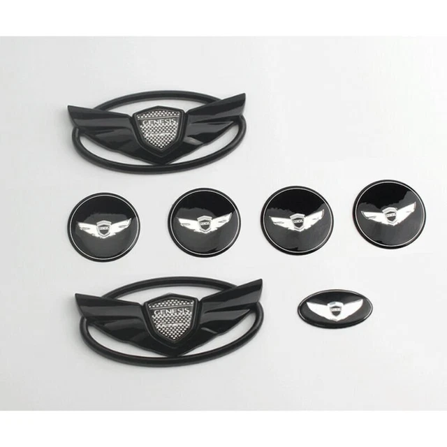 7pcs Front Hood Grille Rear Emblem Wheel Cover for GENESIS Coupe-CHROME BLACK