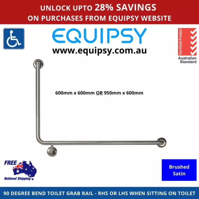 Toilet Grab Rail Bar 90 Degree Handrail Safety Left and Right AS1428.1 Disabled