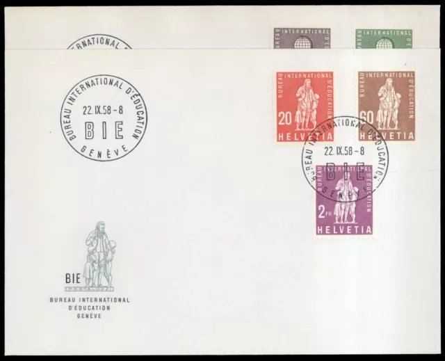 1958, Schweiz Internationale Erziehungsamt BIE, 40-45, FDC - 2714560