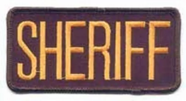 2 SMALL SHERIFF PATCHES/ BADGE EMBLEM 4 1/4 inches x 2 inches GOLD / BLACK