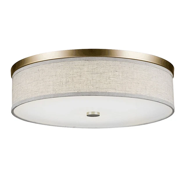 Drum Chandelier LED Cloth Ceiling Lamp Linen Drum Shade Round Fabric Light
