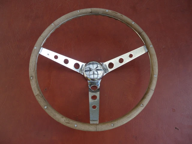 Steering Wheel 15” Walnut Wood Unstained 3 spoked 3 hole Chrome 4' Backset