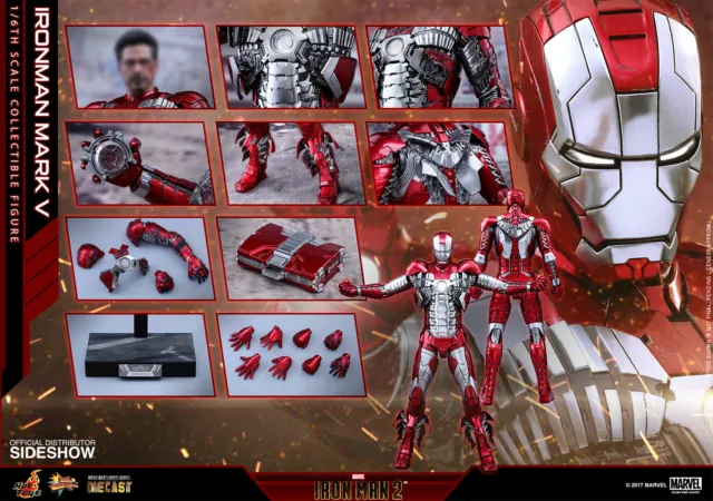 MARVEL Iron Man 2 Tony Stark Mark V DIECAST MMS400-D18 Hot Toys Sideshow REISSUE 2
