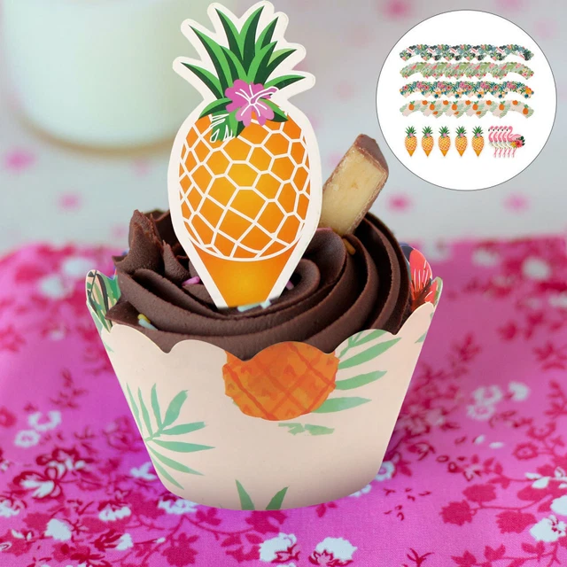 Juego de tarjetas envolventes de papel envolvente de pastel de fiesta hawaiana panecillo piña