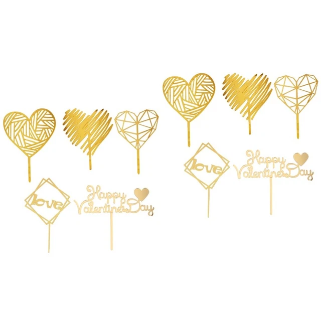 10 piezas / juego de pastel de San Valentín TOPPERS pastel de acrílico dorado selecciones novedad