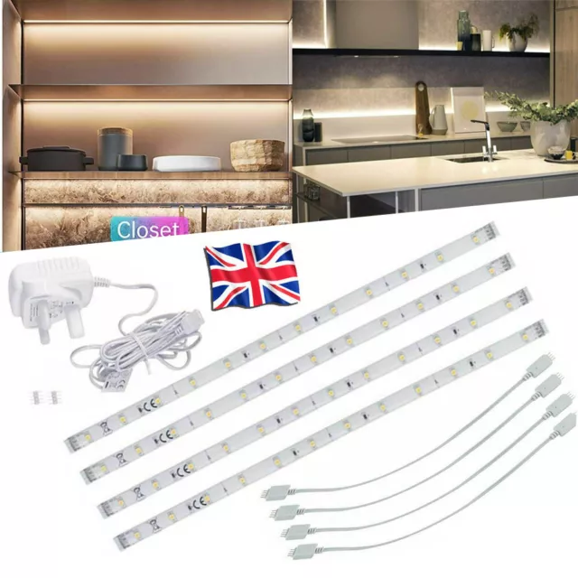 4x LED Strip Lights Bar Under Cabinet Lighting Kit for Kitchen Cupboard UK Plug