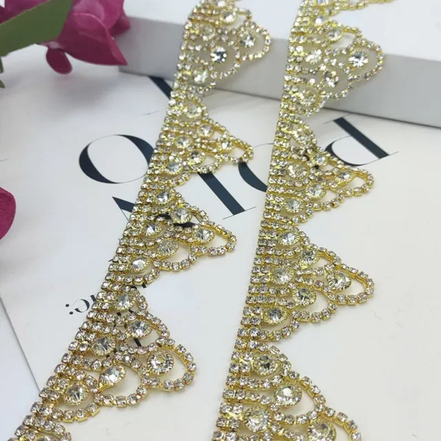 21cm Length Shiny Rhinestone Diamond Trim Crystal Edge for Wedding Dress Sewing