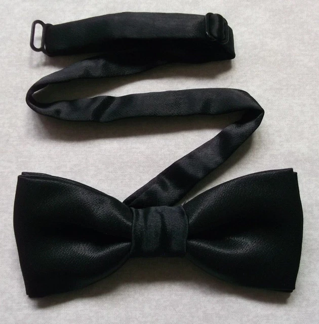Bow Tie Dickie Bowtie Mens Vintage Adjustable Retro SILKY SHINY BLACK