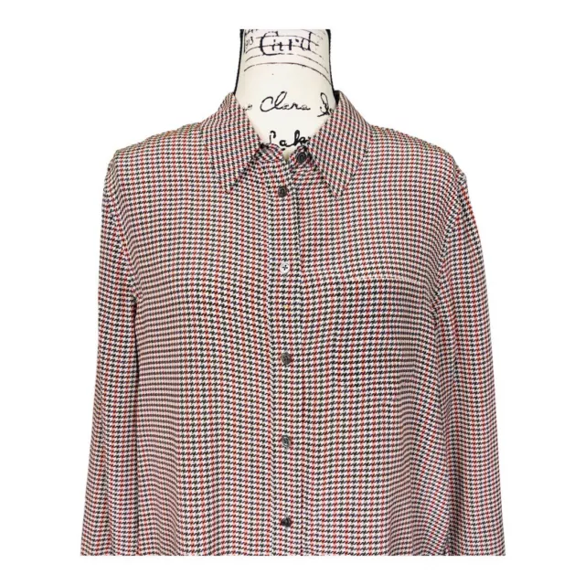 Equipment Silk Gingham Shirt Black Red Button up Collared Lightweight Pockets 2