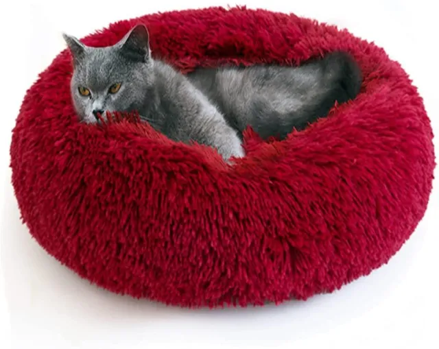 Calming Round  Faux Fur Donut Cuddler Washable  Pet Dog Cat Bed Sofa Mat Cage 5